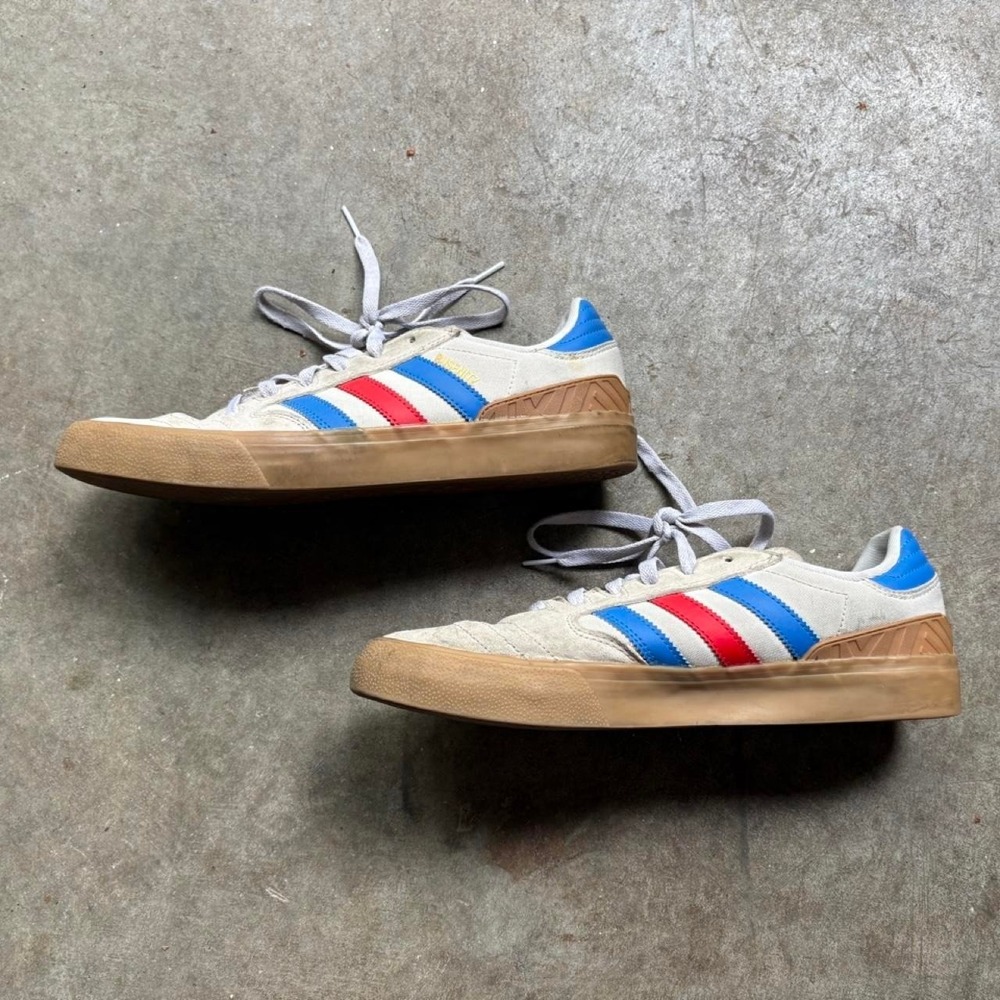 Adidas Busenitz Vulc II skate shoes with blue and red stripes men's 10